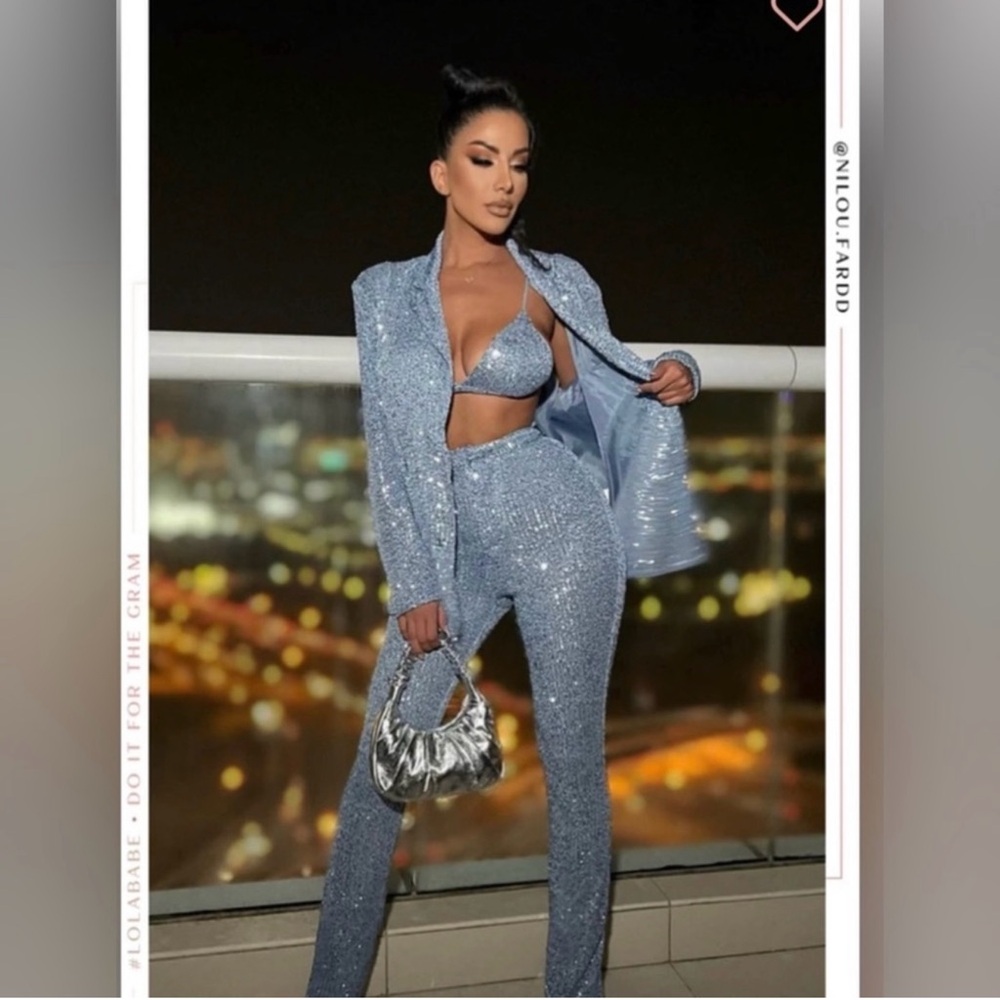 {MISS LOLA} Baby Blue Sequin Two Piece Set
